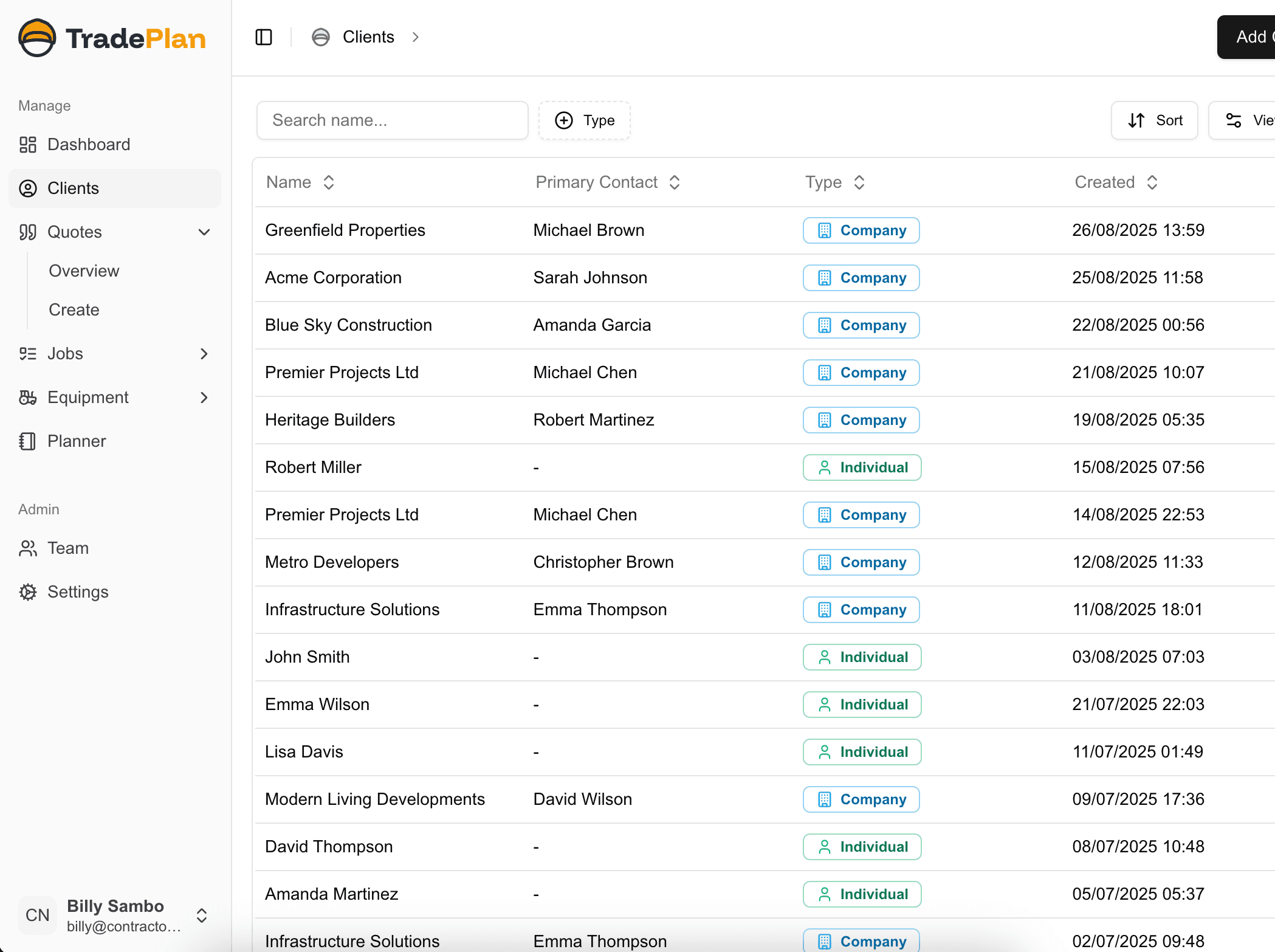 Client management for builders